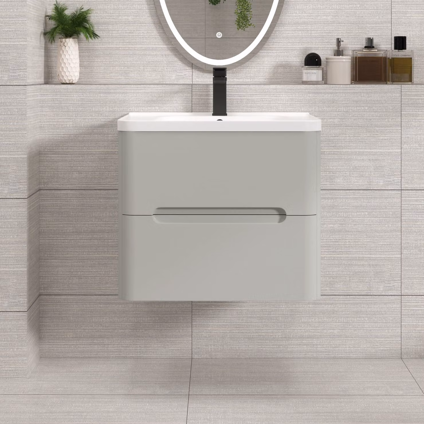 Royal Bathrooms Venice Wall Hung 2 Drawer Vanity Unit with Ceramic Basin in Dove Grey