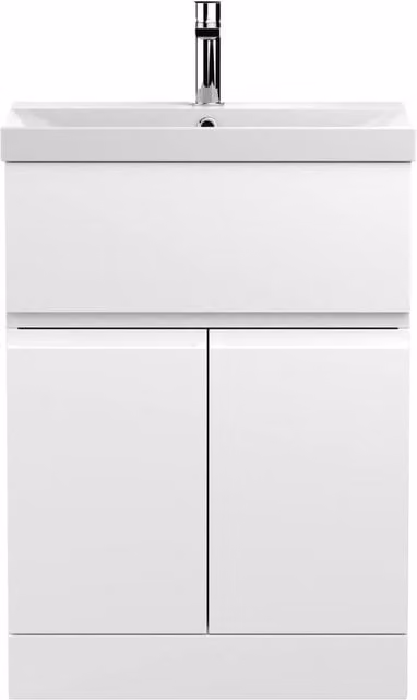 Balterley Mavesyn 2 Door 1 Drawer Freestanding Vanity Basin Unit in Satin White, Width: 60 cm