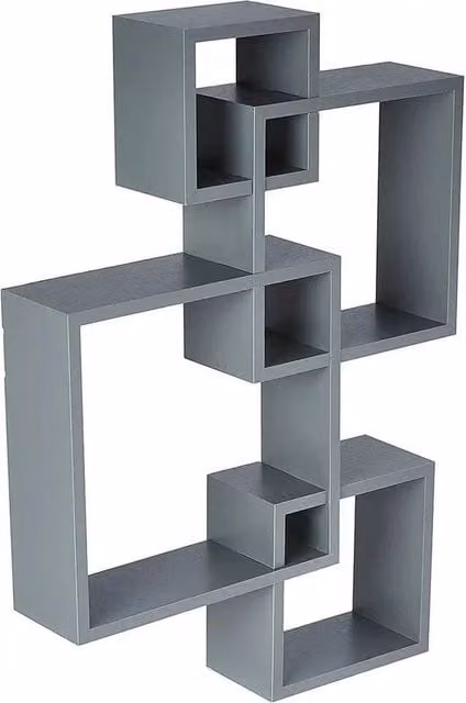 PAWNORA Square Floating Wall Shelves in Grey, Set of 4