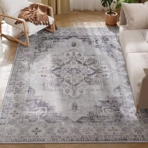 HOMCOM Vintage Floral Area Rug, Grey, W: 230 cm, D: 160 cm