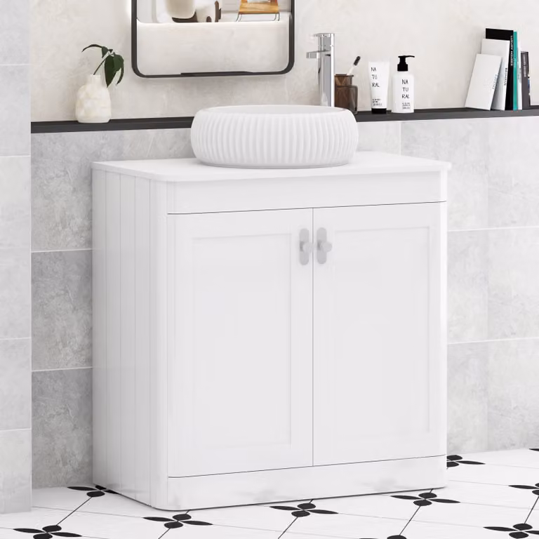 Royal Bathrooms Henley 800mm Gloss White Floor Standing 2 Door Vanity Unit with Milan Basin and Chrome Knob
