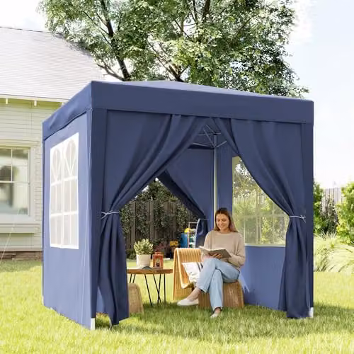 Outsunny Blue Pop Up Garden Gazebo Party Tent Marquee with Windows, W: 200 cm, D: 200 cm, H: 240 cm – 9