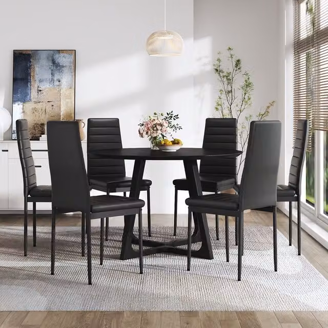 Komore Set of 6 Modern Black Faux Leather High-Back Armless Dining Chairs