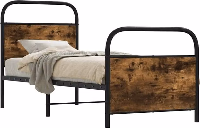 Berkfield Home Bed Frame in Smoked Oak and Brown Engineered Wood, W/D/H: 80 x 200 cm – 1