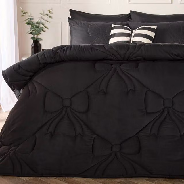 OHS Bow Lattice King Size 7.5 TOG Duvet and Pillowcase Set in Black