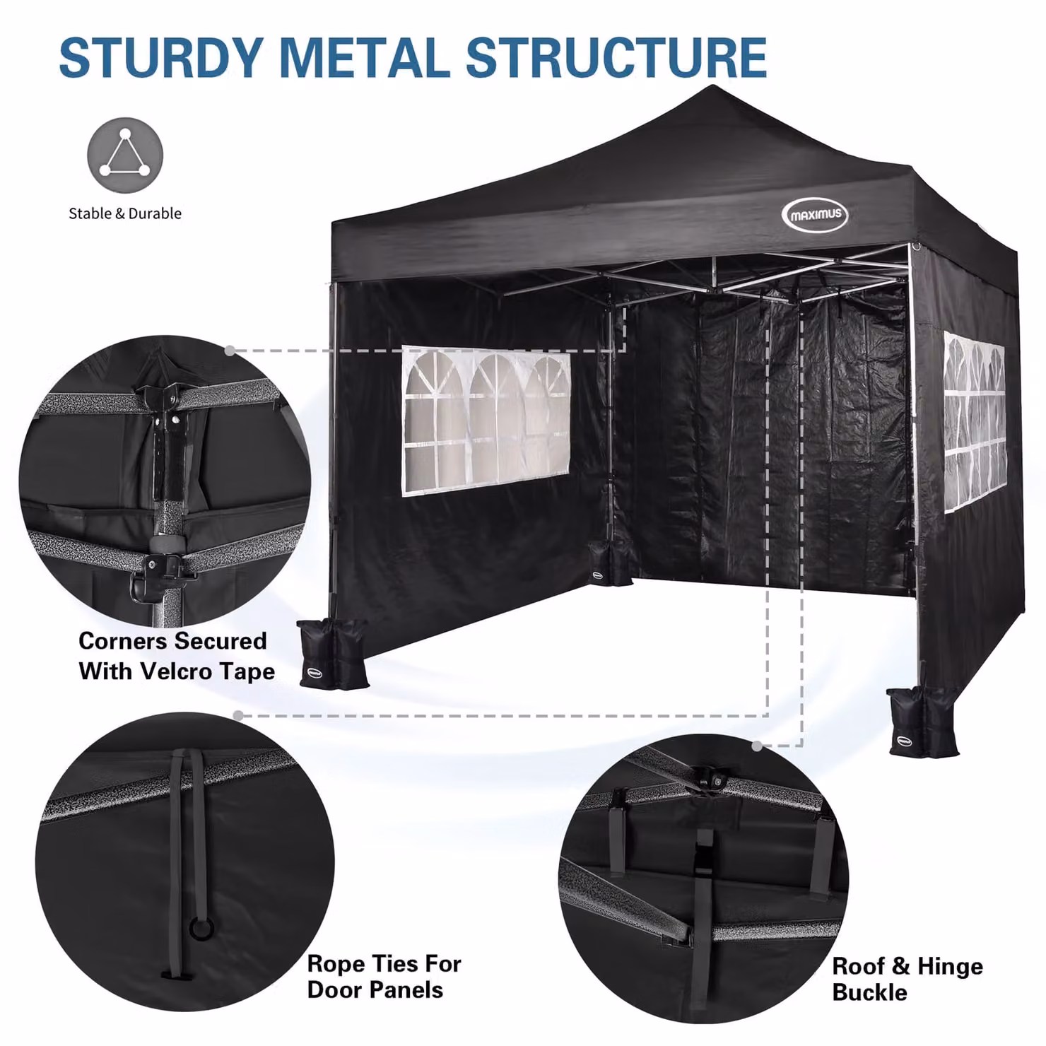 MCC Direct Maximus Heavy Duty Pop Up Gazebo with Removable Sides, Black – 3