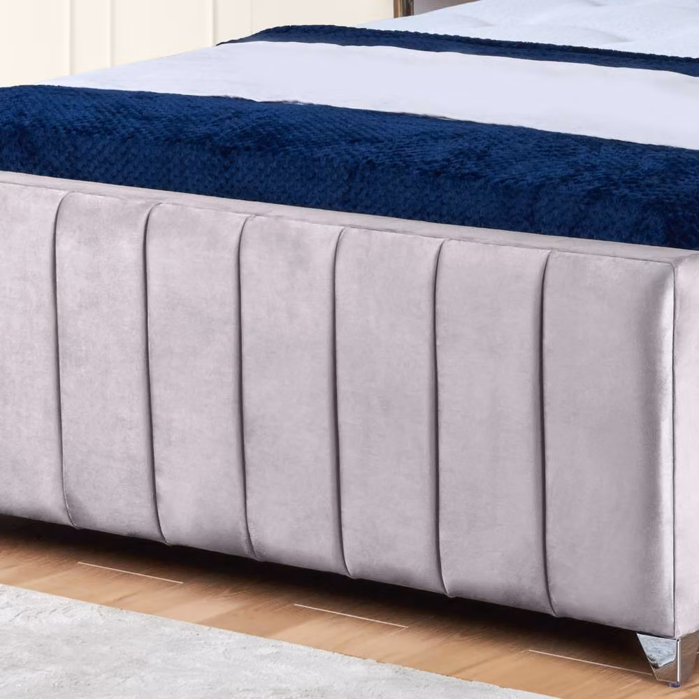 UK Bed Furniture Milano Upholstered Slatted Base Bed with 48 Inch Headboard in Silver, Size: Super King, W/D/H: 200 x 200 cm – 3