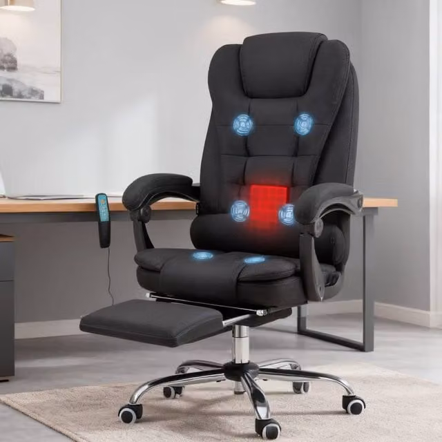 ERGOVEXA Six-Point Massage and Heated Executive Office Chair in Black Fabric – 1