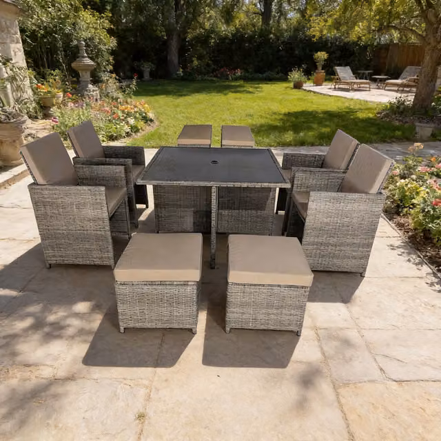 Furniture One 8 Seater Modern Cube Rattan Garden Furniture Set in Brown