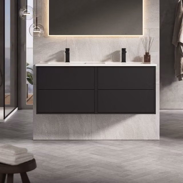 Banyetti Venti 1200mm Wall Hung Vanity Unit with Lira Basin, Matt Black, W/D/H: 120 x 45 x 48 cm