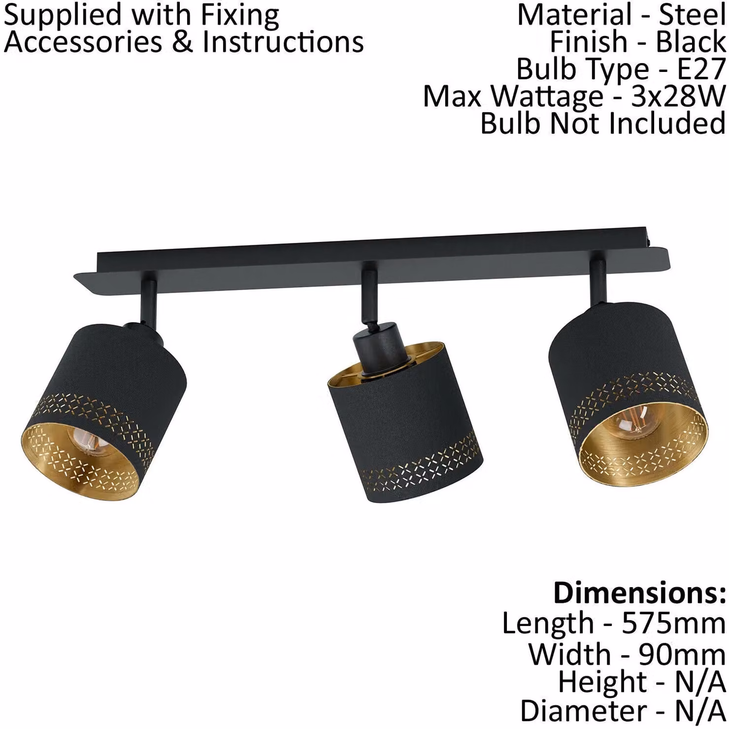 Loops Modern Flush Ceiling Light in Black and Gold with Fabric Shade and E27 Bulb Holder – 2