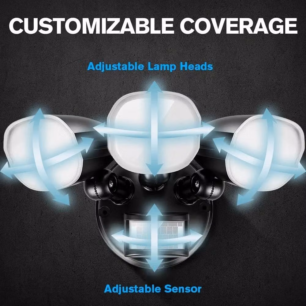 SPETLEK 3-Head LED Security Floodlight with Motion Sensor in Black – 6