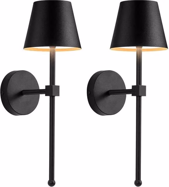 FORGEVIO Set of 2 Black Dimmable LED Wall Lights with Remote Control and Rechargeable Battery – 1