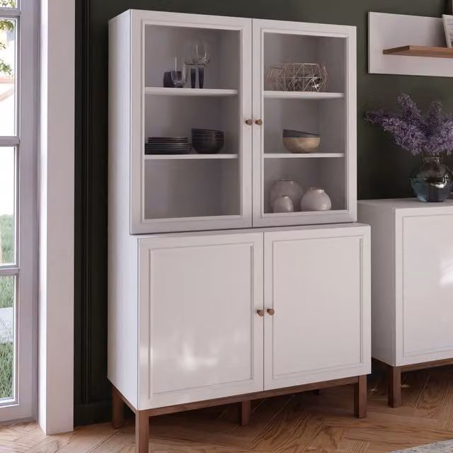 Furniture To Go Wensley Modern Display Cabinet with Glass Doors and Internal Shelves in Grey and Oak