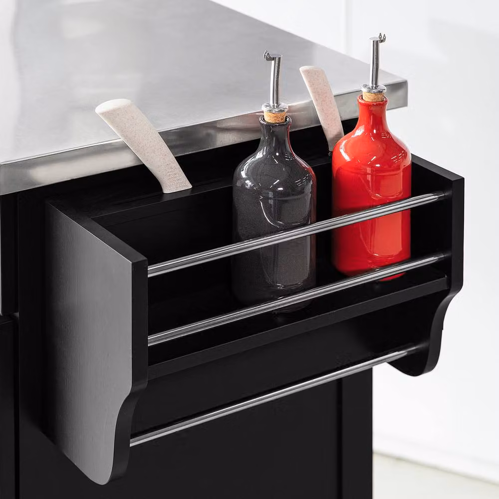 SoBuy Mobile Kitchen Trolley with Stainless Steel Top in Black – 4