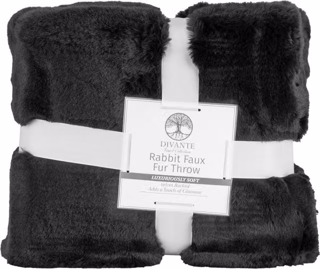 Divante Black Faux Fur Rabbit Throw