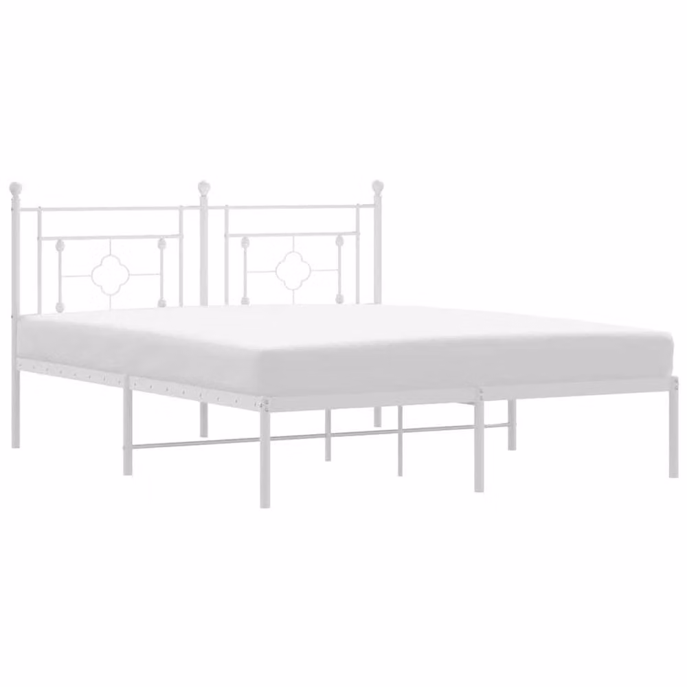 Berkfield Home Metal Bed Frame with Headboard, White, 150 x 200 cm – 2