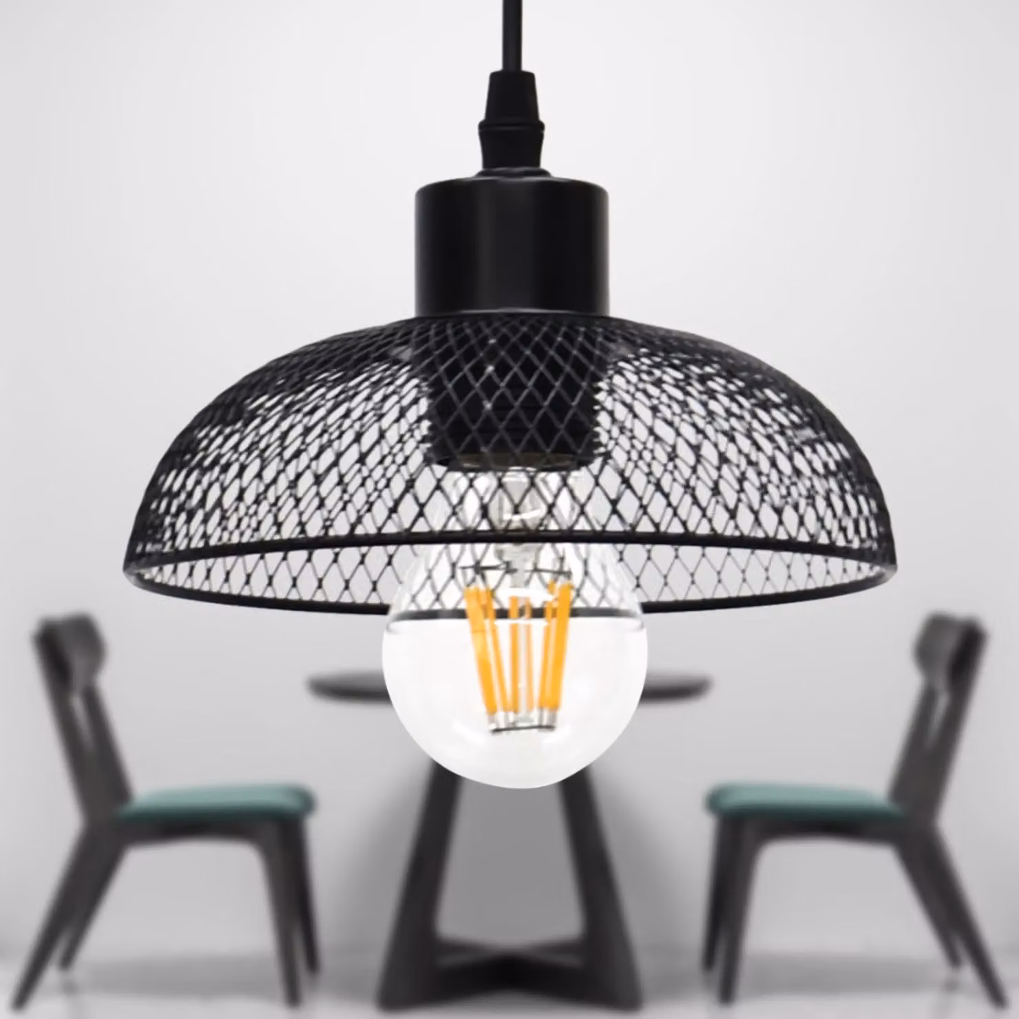 First Choice Lighting Cassidy Set of 2 Black Metal Mesh Cylinder Pendant Lights – 3