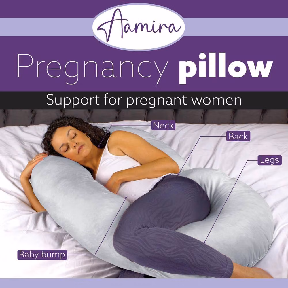 Aamira Light Grey C Shape Memory Foam Pregnancy Maternity Pillow, W/D/H: 140 x 65 x 20 cm – 2