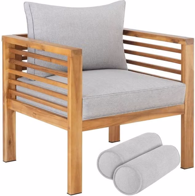 tectake Boka Brown Lacquered Acacia Wood 1 Seater Garden Chair – 1