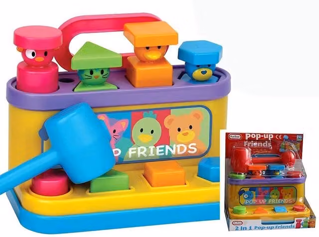First Learning Baby Pop Up Toy with Shape Sorter and Hammer Educational Activity Toy in Yellow and Multicolour