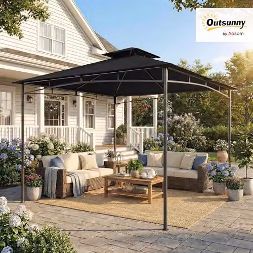 Outsunny Garden Gazebo with 2-Tier Hip Roof and Metal Frame, Black, W: 300 cm, D: 300 cm, H: 285 cm – 2