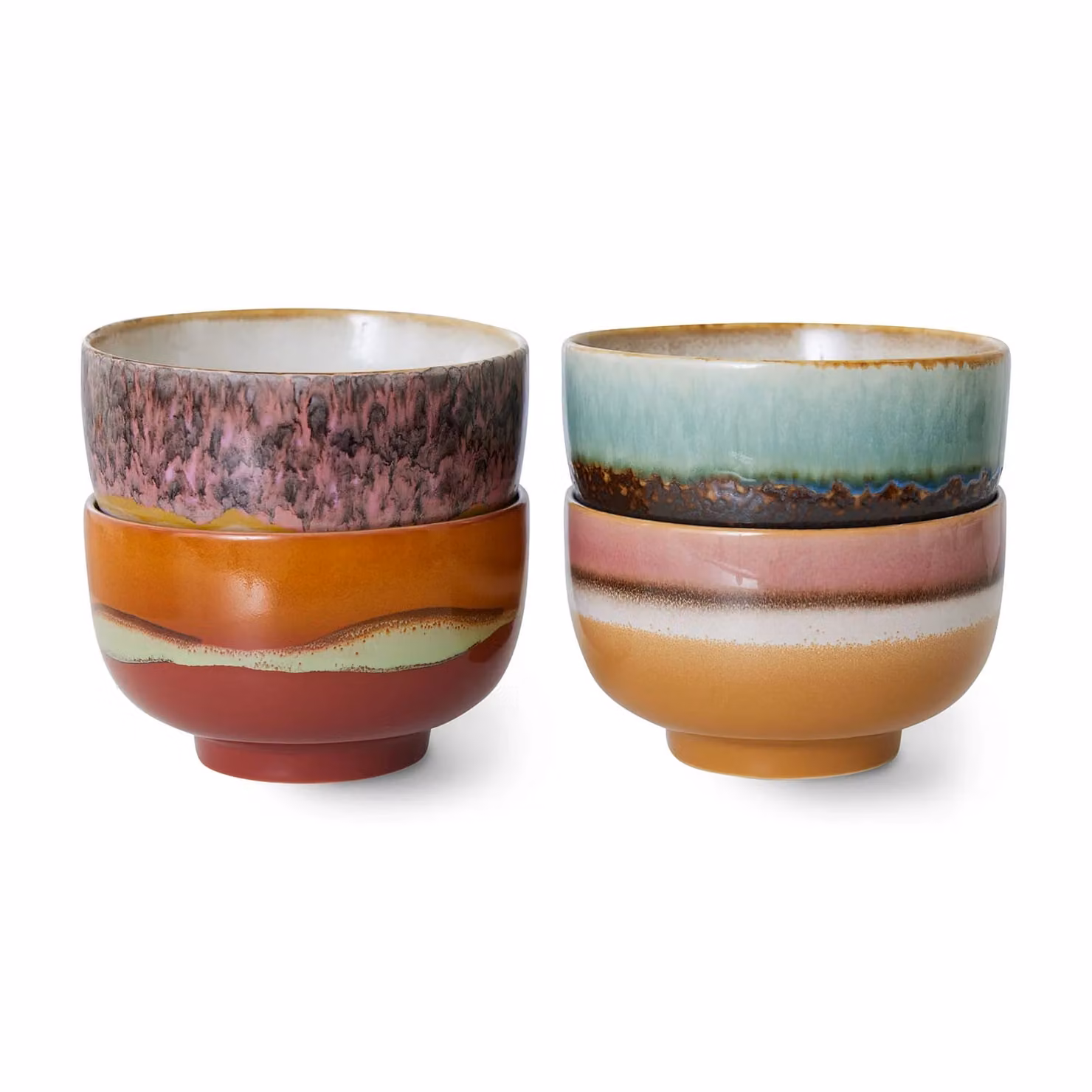 HKLIVING Geyser Noodle Bowls Set of 4 Multicolour Stoneware Ceramics