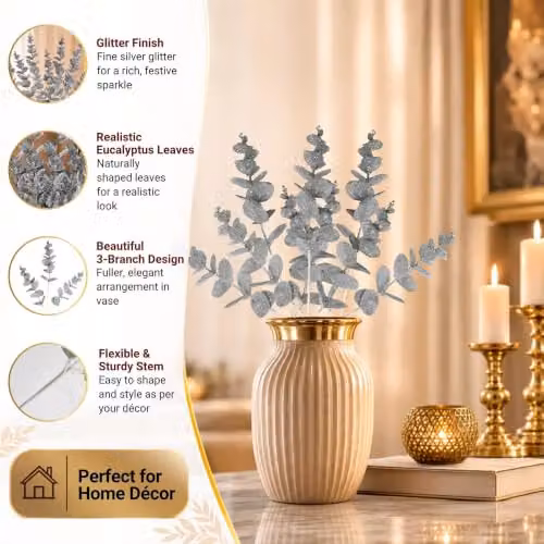 Shatchi Silver Artificial Eucalyptus Christmas Tree Picks, 18 Pack, Height: 55 cm – 3