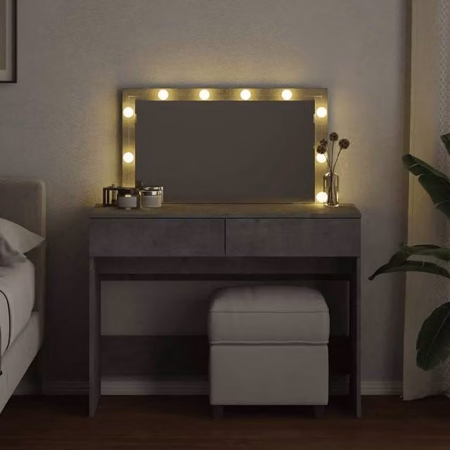 Berkfield Home Beautiful Dressing Table with Hollywood LED in Concrete Grey, W/D/H: 100 x 40 x 120 cm – 1