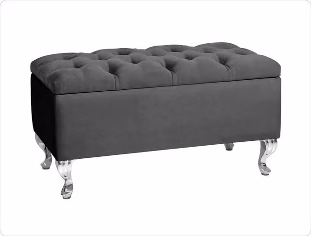 R&M Furnishers Chesterfield Ottoman Storage Bench in Petrol Grey Tufted Velvet, 180 cm