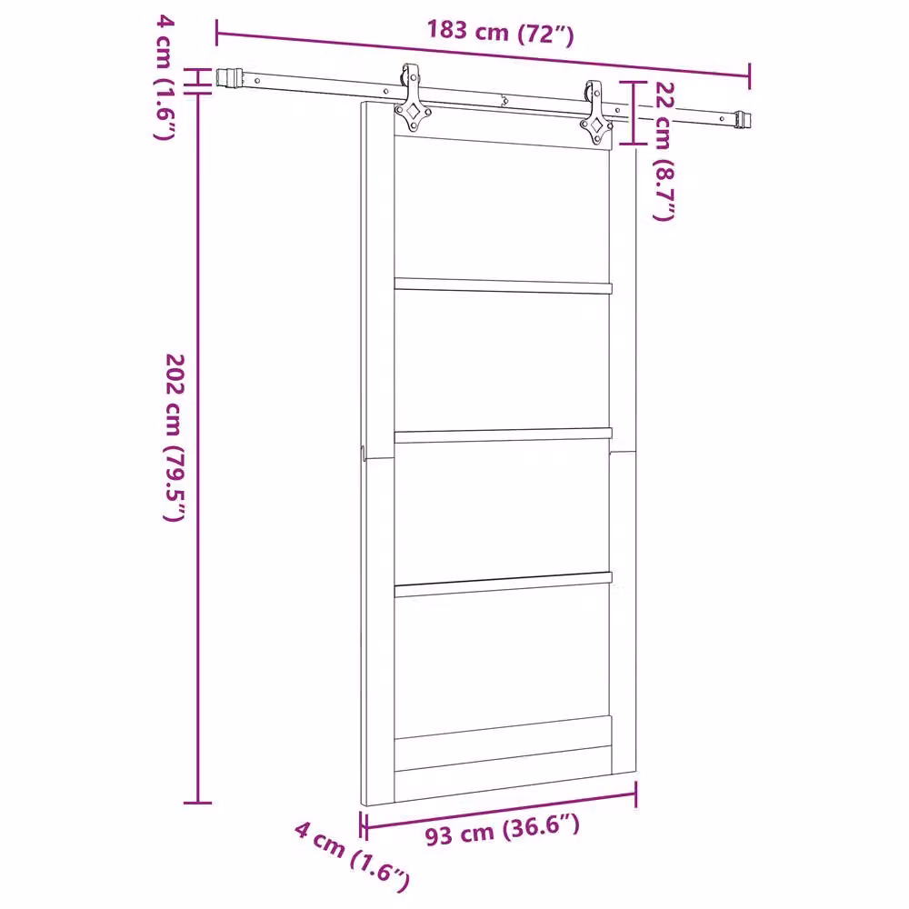 Berkfield Home Rustic Sliding Door with Hardware Set, Solid Wood Pine, Brown, W: 93 cm, H: 202 cm – 2