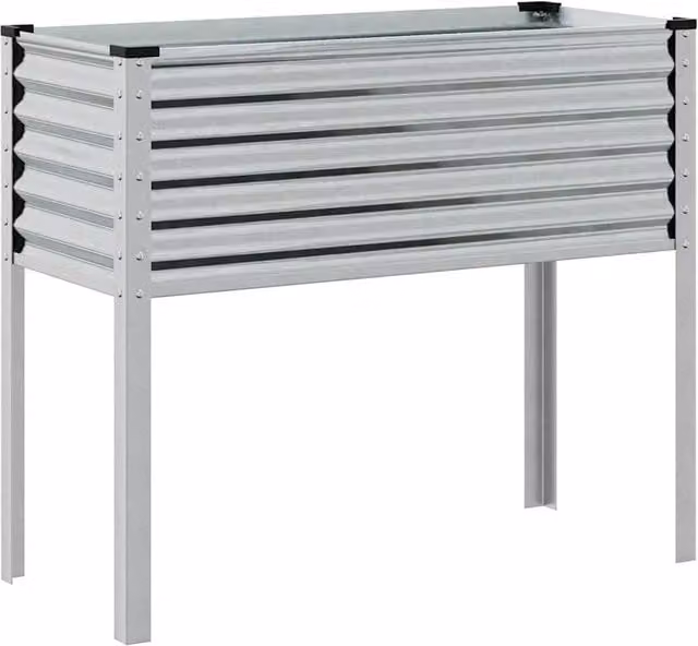 Berkfield Home Galvanised Steel Garden Planter Tub in Silver, W/D/H: 100 x 41 x 90 cm