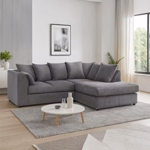 Furnishings For Less UK Luxor 4 Seater Jumbo Cord Corner Sofa, Right Hand Facing, Chocolate Brown – 2
