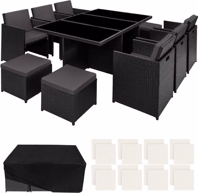tectake New York Garden Table and Chairs Set in Black Rattan