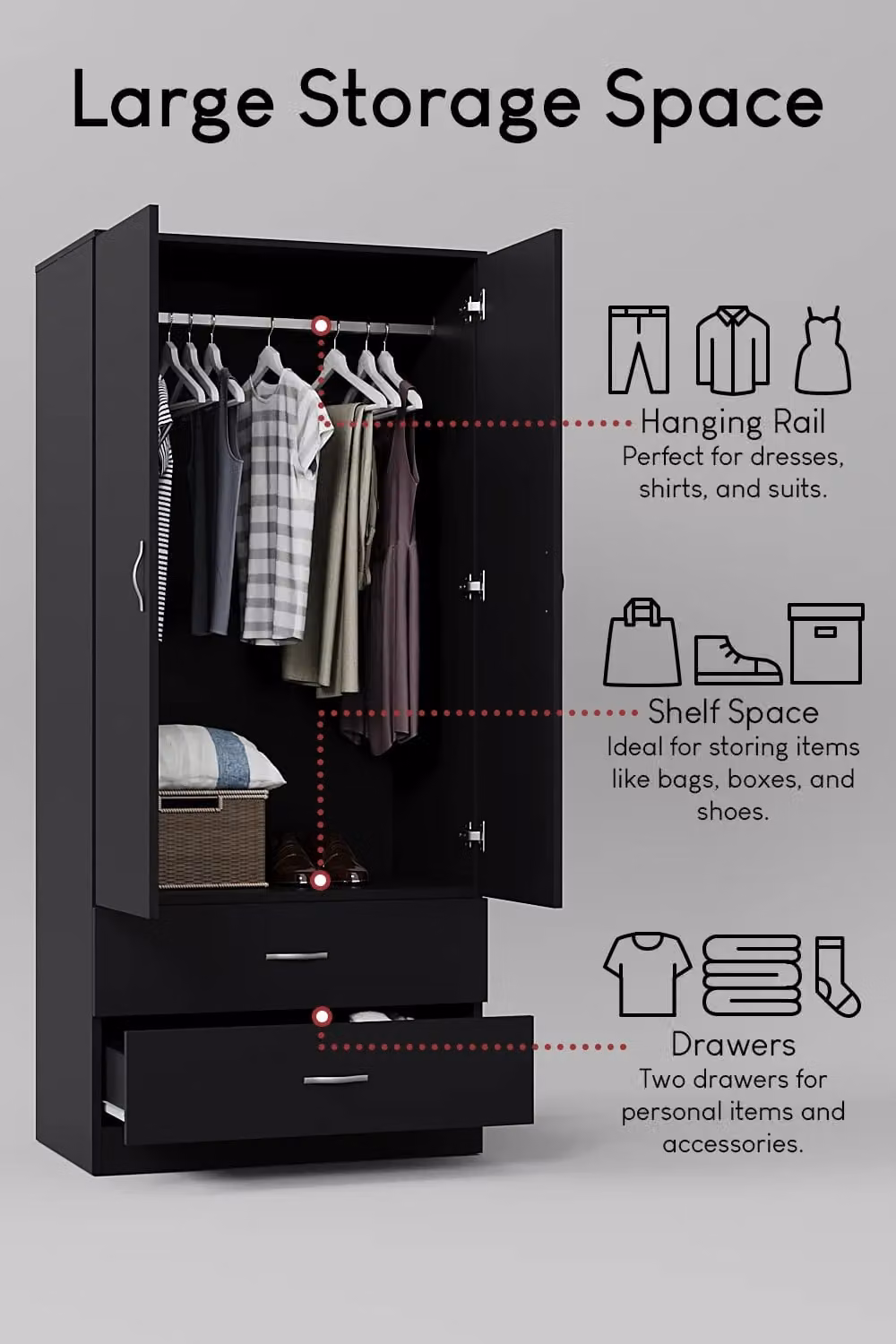 Home Discount Vida Designs Riano Modern 2 Door 2 Drawer Wardrobe in Matt Black – 2