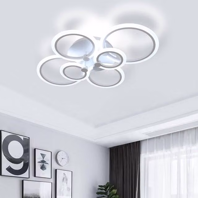 Goeco LED Ceiling Light with Remote Control, 6 Dimmable Acrylic Rings in White and Chrome – 1