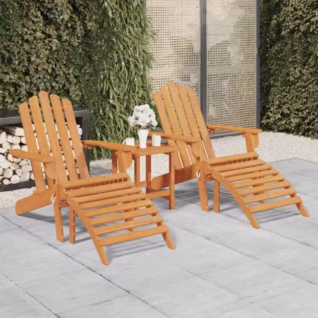 Berkfield Home Garden Adirondack Chairs with Footrests, Set of 2, Solid Acacia Wood in Brown – 1