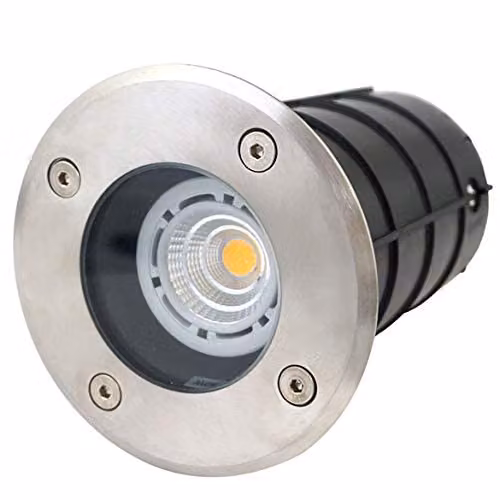 CGC Lighting Meadow Round Large Inground Stainless Steel Recessed Garden Light in Silver – 3