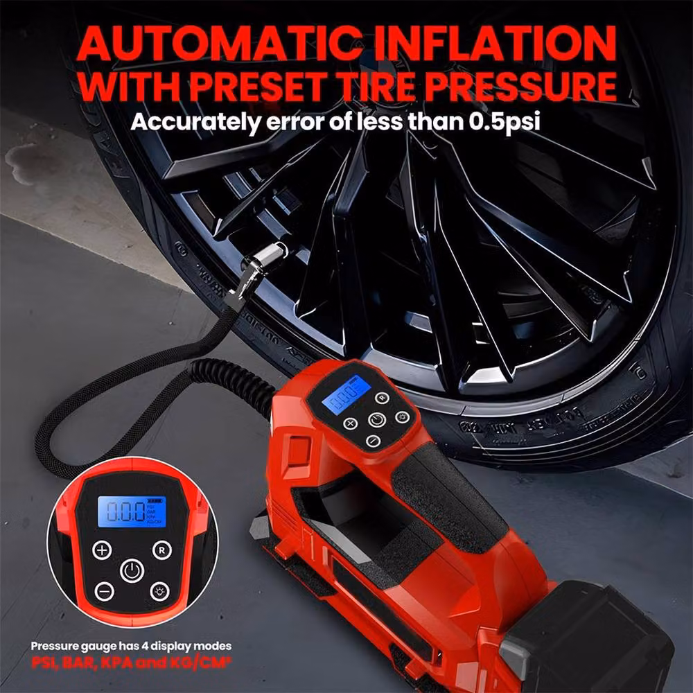 Ventryn Cordless Digital Air Compressor for 18V Battery, Red – 3