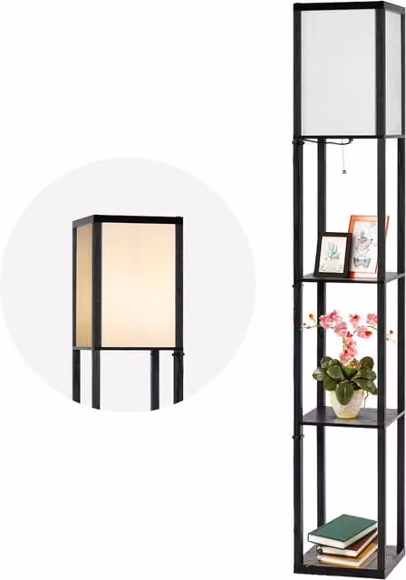 COSTWAY Modern Black Freestanding Floor Lamp with Fabric Shade and Pull Chain