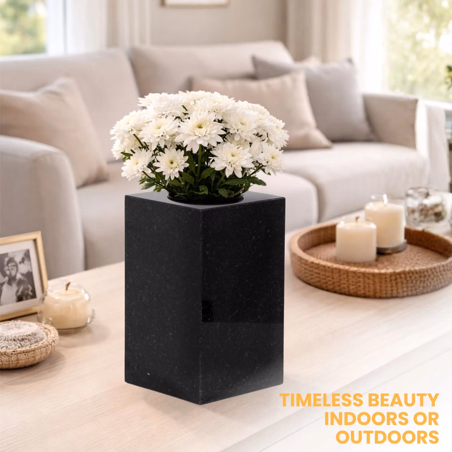 Novecrafto Classic Square Granite Memorial Vase in Black and Grey for Cemetery or Garden – 7