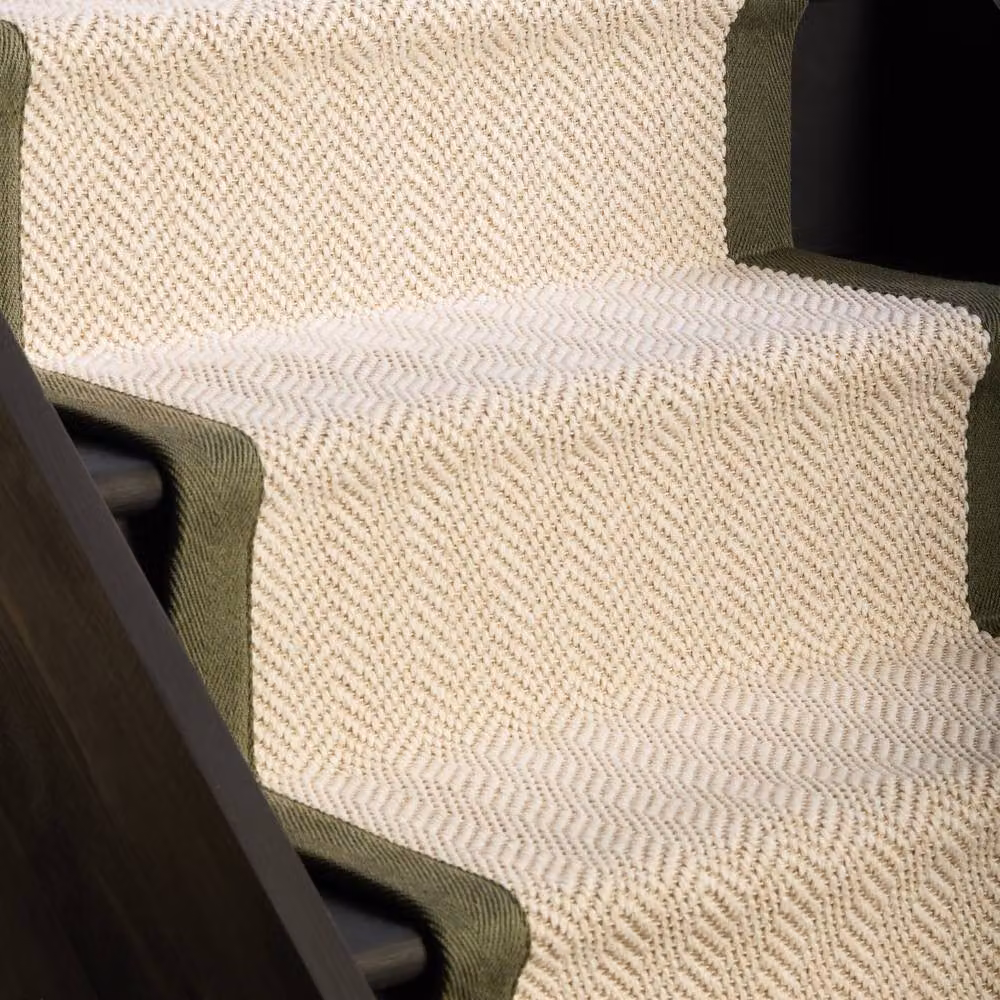 RainbowHome Belgravia Stair Runner with Herringbone Cotton Border in Cream, W: 70 cm x L: 700 cm – 2