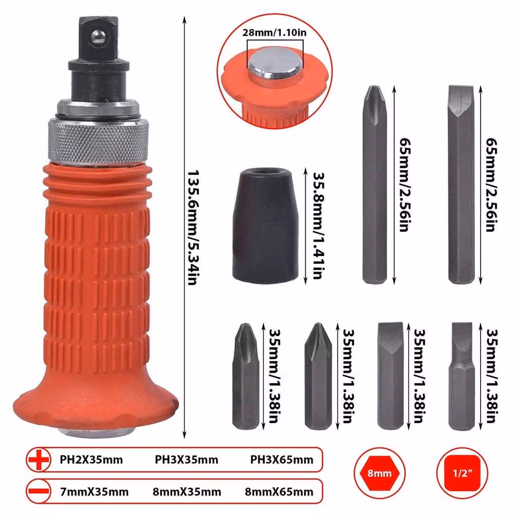 SPETLEK 8-Piece Impact Screwdriver Bit and Screw Socket Set in Red – 2