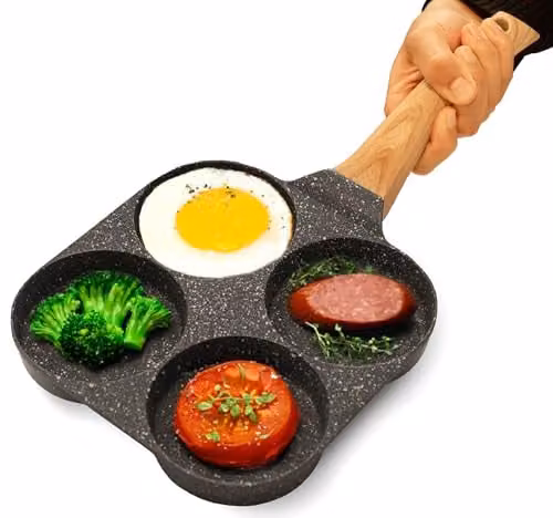 joeji's Kitchen 4 Hole Non-Stick Ceramic Egg and Pancake Frying Pan, Grey – 1