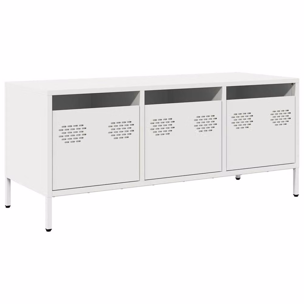 Berkfield Home White Industrial TV Cabinet in Matt Cold-rolled Steel, W: 101.5 cm, D: 39 cm, H: 43.5 cm – 3
