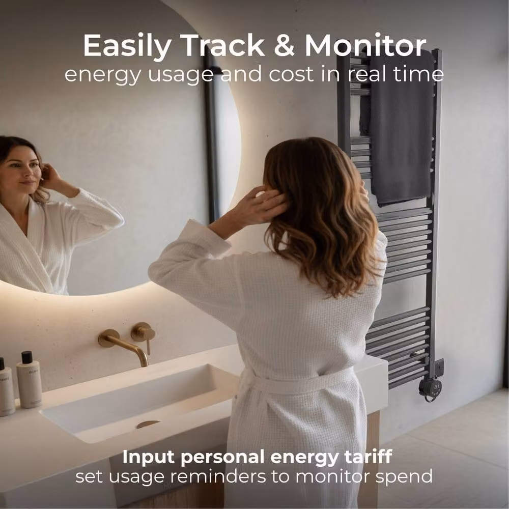 Masterplug SmartEnergy Wall Mounted Heated Towel Rail Radiator, 1000W, Grey, Wi-Fi Enabled – 2