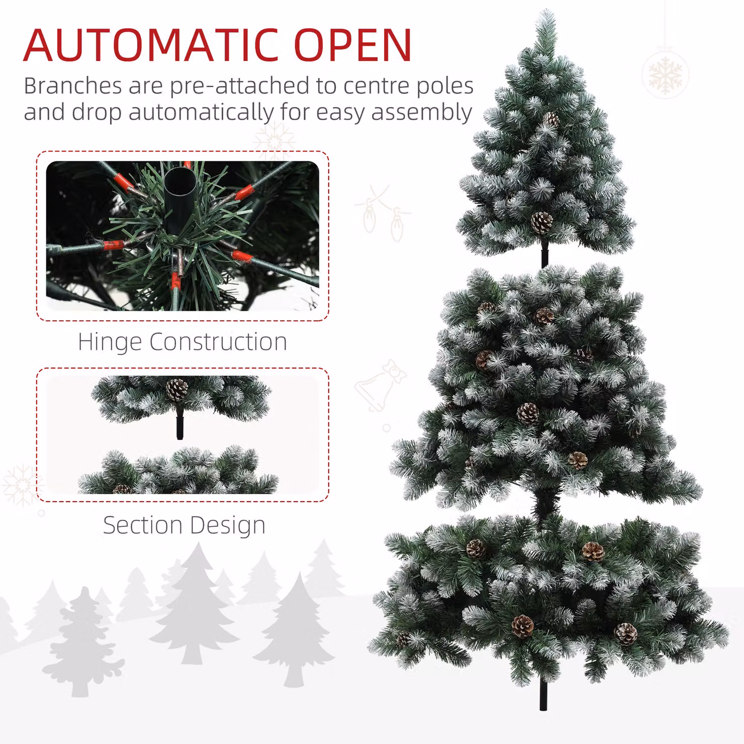 HOMCOM 6ft Artificial Pine Christmas Tree with 774 Branch Tips and Steel Base, Green – 7