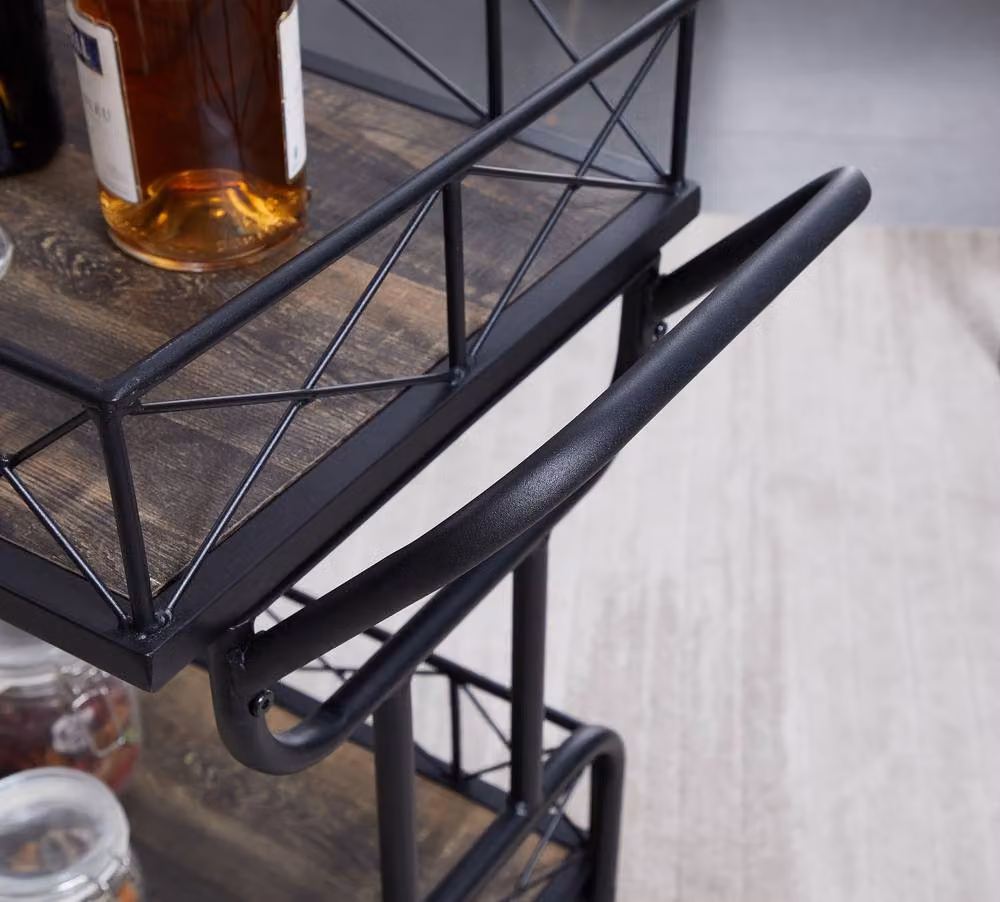 Mona Vale Furniture Industrial 2-Tier Metal Bar Cart with Castors in Grey and Black – 3