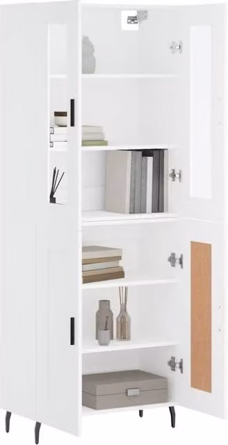 Berkfield Home Modern White Highboard with Glass Doors, W/D/H: 69.5 x 34 x 180 cm