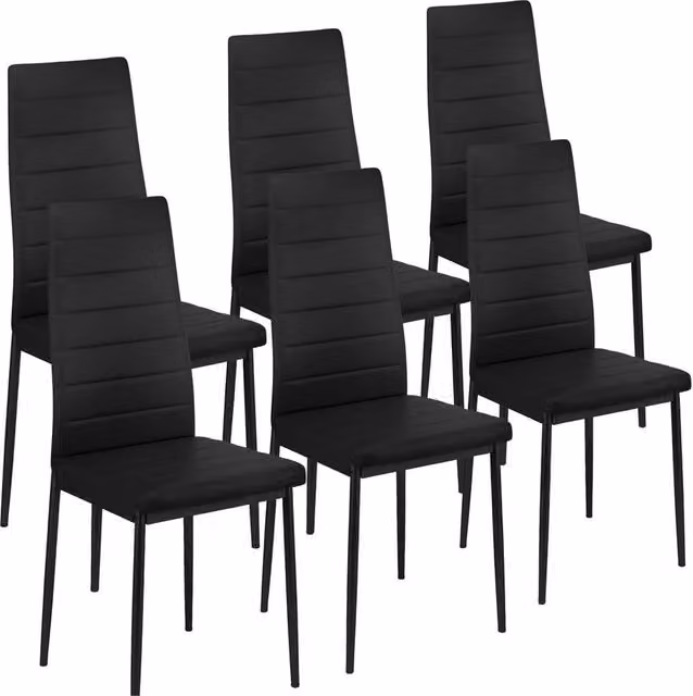 Nordara 6-Piece Black Faux Leather Dining Chair Set with Padded High Backs and Metal Legs – 1